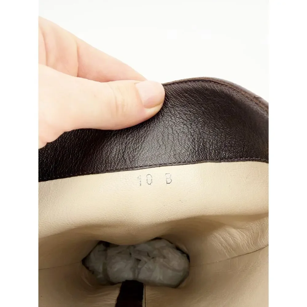 Chanel Vintage Brown Leather CC Cap Toe Silver Heel Riding Boots Size 40 EU 9.5